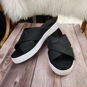 Vionic Lou Womens Black Criss-cross Leather Slip-on Leather‎ Sandals Sz 9.5